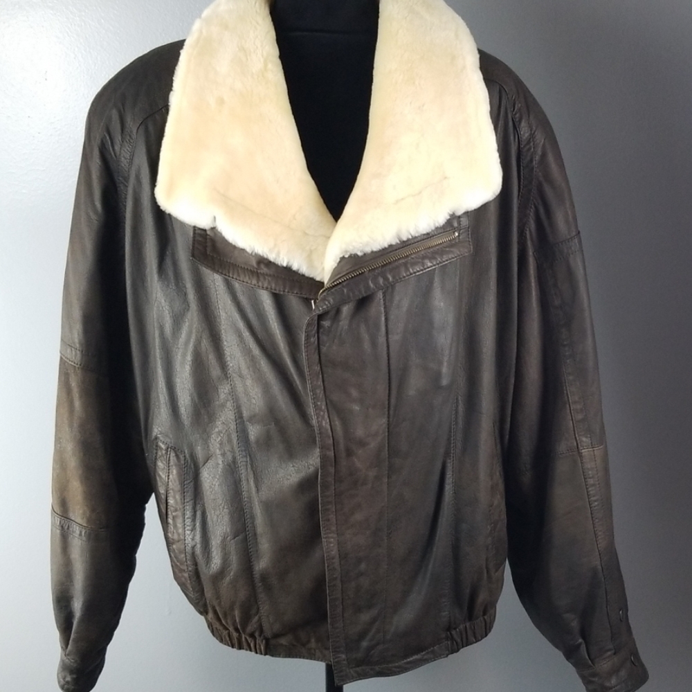 PELLE CUIR Vintage Brown Leather Bomber Jacket L